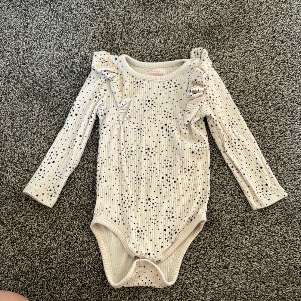 Cat & Jack White and Black Bodysuit with Ruffle Detail
